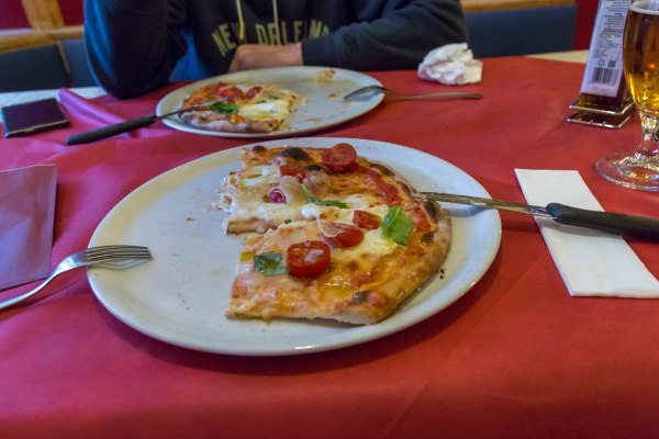 Eating pizza in Auronzo